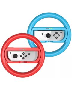 JYS Nintendo Switch Steering Wheel & Comfort Grip Pair-Rood / Blauw (NSW) Nieuw