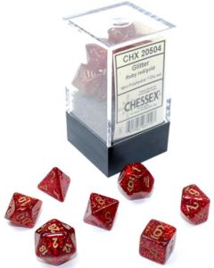 Chessex Mini Polyhedral 7 Dice Set-Glitter Ruby (Diversen) Nieuw