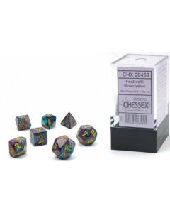 Chessex Mini Polyhedral 7 Dice Set-Festive Mosaic GitD (Diversen) Nieuw