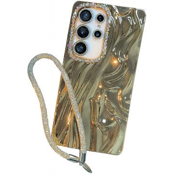 Merkloos Gold Metallic Diamond Border Soft Case with Chain-Samsung S24 / S25 Plus (Phones) Nieuw