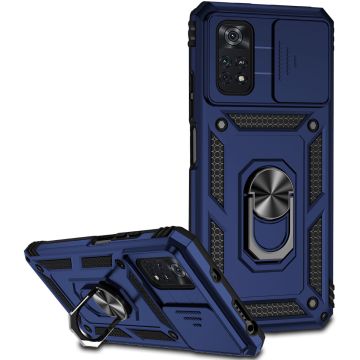 Merkloos Metallic Blue Magnetic Soft Case with Ring & Slide Cover-Poco M4 Pro (Phones) Nieuw