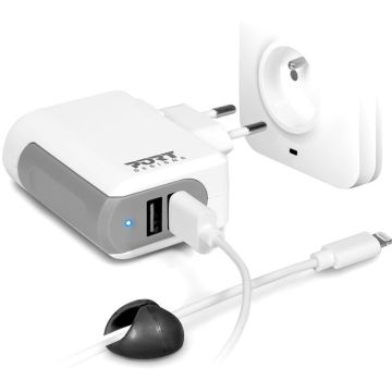 Port Design Wall Charger 2x USB + Lightning Cable-Wit (Diversen) Nieuw