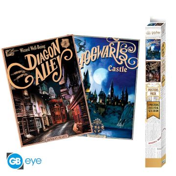 GBeye Harry Potter 2 Chibi Poster Set-Retro Hogwarts & Diagon Alley (Diversen) Nieuw