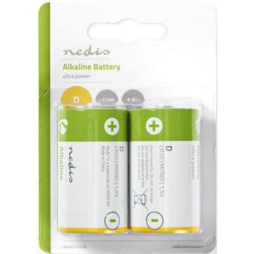 Nedis Alkaline D Batterijen 1.5V-2 Stuks (Diversen) Nieuw