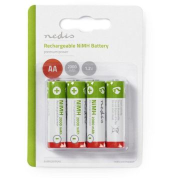 Nedis Oplaadbare NiMH AA Batterijen 1.2V-2000 mAh 4 Stuks (Diversen) Nieuw