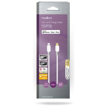 Nedis USB 2.0 Kabel USB-C Male naar Lightning 8 Pins-2M (Diversen) Nieuw