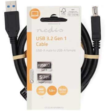 Nedis USB 3.2 Gen 1 USB-A naar USB-A Verlengkabel-1 Meter (Diversen) Nieuw