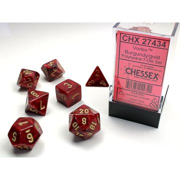 Chessex Polyhedral 7 Dice Set-Vortex Burgundy / Gold (Diversen) Nieuw