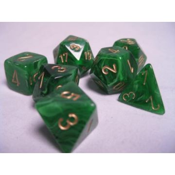 Chessex Polyhedral 7 Dice Set-Vortex Green / Gold (Diversen Nieuw