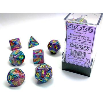 Chessex Polyhedral 7 Dice Set-Festive Mosaic / Yellow (Diversen) Nieuw