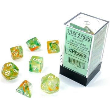 Chessex Polyhedral 7 Dice Set-Nebula Spring / White Luminary (Diversen Nieuw