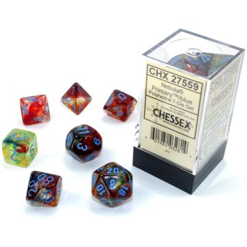 Chessex Polyhedral 7 Dice Set-Nebula Primary / Blue (Diversen) Nieuw