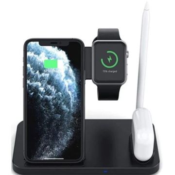 Merkloos 4 in 1 Wireless Apple Devices Fast Charger-Zwart (Diversen) Nieuw