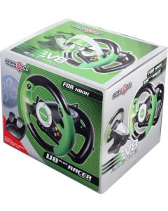 Play On V8 Plus Racer Steering Wheel with Vibration-Zwart/Groen (Xbox) Nieuw