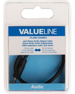 Valueline 2.5 mm Male to 3.5 mm Female Jack Stereo Adapter Kabel-Standaard (PC) Nieuw