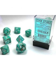 Chessex Polyhedral 7 Dice Set-Marble Oxi-Copper / White (Diversen) Nieuw