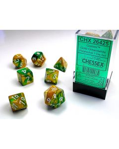 Chessex Polyhedral 7 Dice Set-Gemini Gold-Green White (Diversen) Nieuw