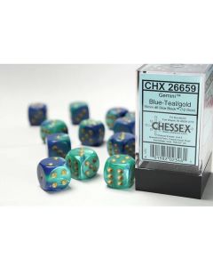 Chessex D6 Polyhedral 12 Dice Set-Gemini Blue-Teal Gold (Diversen) Nieuw