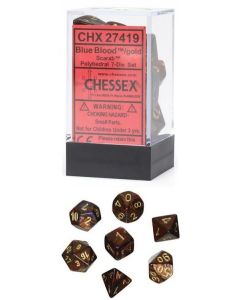 Chessex Polyhedral 7 Dice Set-Scarab Blue Blood Gold (Diversen) Nieuw