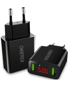 ChoeTech 2-Port USB Wall Charger with Digital Display-Standaard (Diversen) Nieuw