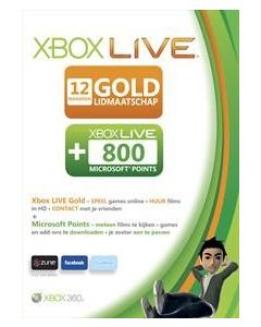 Xbox Live Gold-12 Maanden + 800 MSP (Diversen) Nieuw