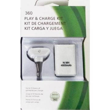Merkloos Play & Charge Kit 4800mAH-Wit (Xbox 360) Nieuw