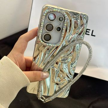 Merkloos Silver Metallic Diamond Border Soft Case with Chain-Samsung A36 (Phones) Nieuw
