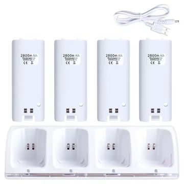 Merkloos 4-Slot Charging Dock for Wii Remote Incl. 4 Battery Packs-Wit (Wii) Nieuw